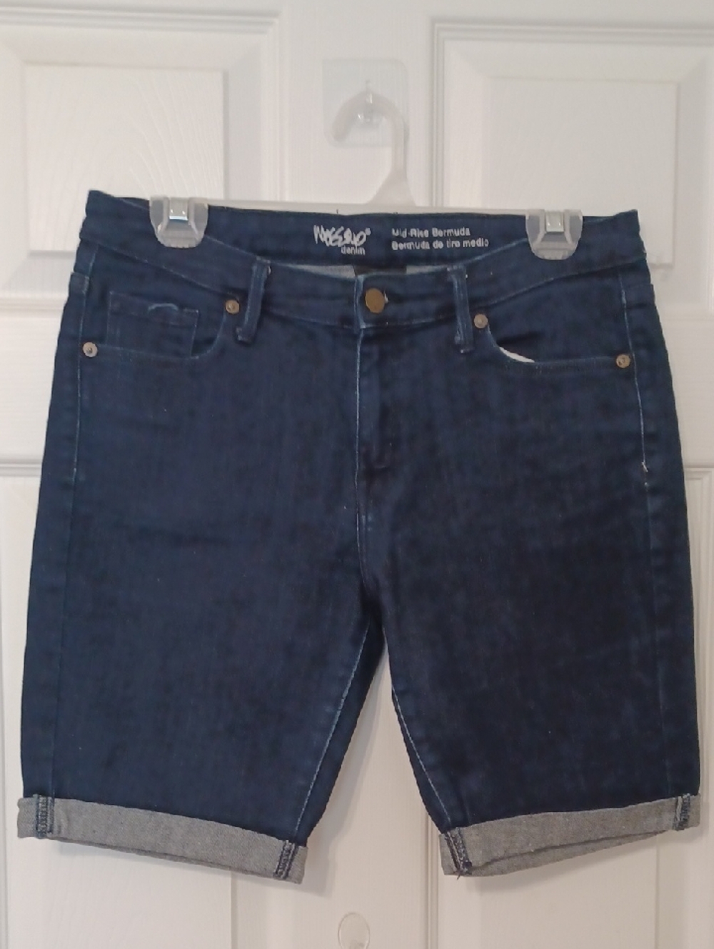 Mossimo Supply Co. Sz 8,Dark Blue Denim Bermuda Shorts, Stretch.